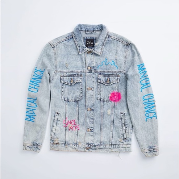 Mens Zara Animal Graffiti Denim Jacket 